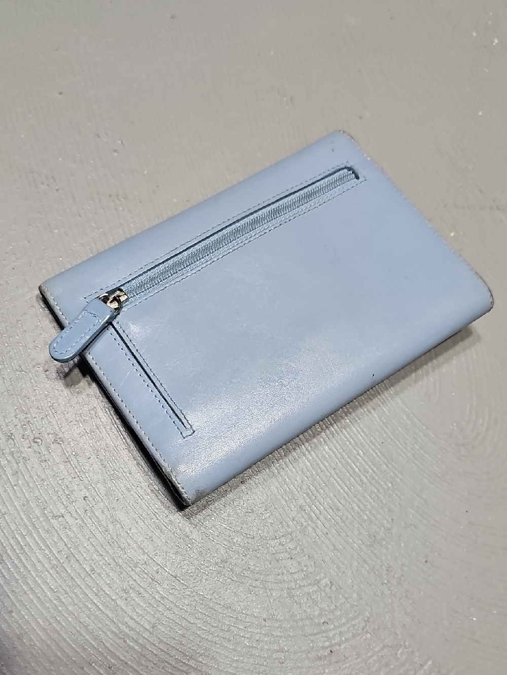 Coach Bags Vintage Blue Leather Trifold Wallet Zip Coin Change Monogram Lining - Picture 4 of 13
